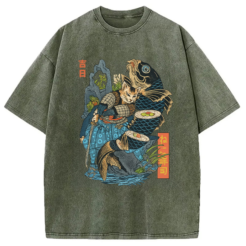 Modecanvas Neko Sushi Washed T-Shirt