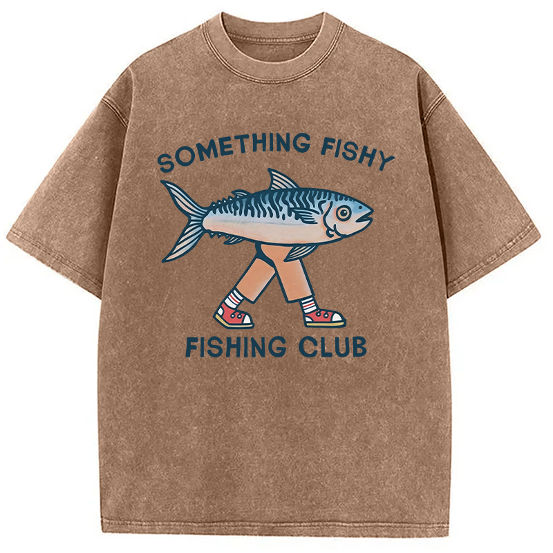 Modecanvas Something Fishy Fishing Club DTG Printing Washed T-Shirt