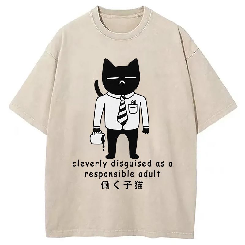 Modecanvas Cat At Work Japan Washed T-Shirt