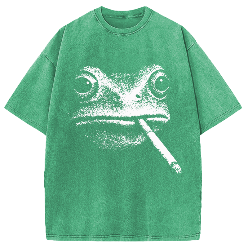 Modecanvas Vintage Smoking Frog DTG Printing Washed T-Shirt