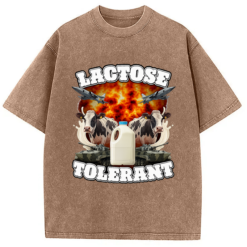 Modecanvas Lactose Tolerant Funny Meme Washed T-Shirt-modecanvas