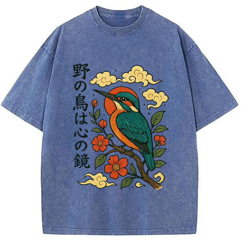 Modecanvas Japanese Kingfisher DTG Printing Washed T-Shirt
