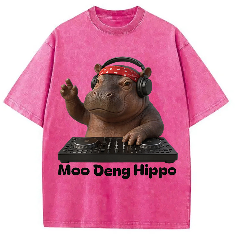 Modecanvas Moo Deng Hippo DTG Printing Washed T-Shirt