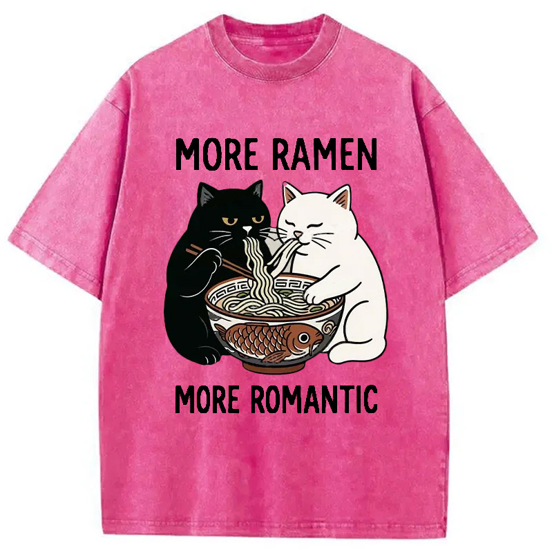 Modecanvas Two Cats Are Eating Ramen Washed T-Shirt
