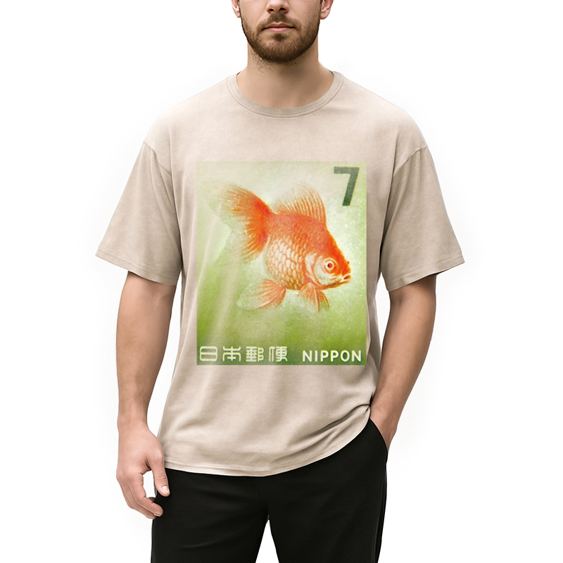 Modecanvas Goldfish Vintage DTG Printing Washed T-Shirt