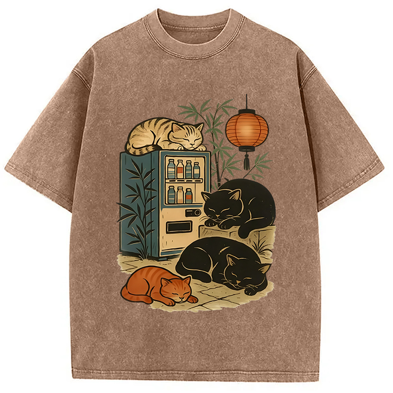 Modecanvas Japanese Vending Machine Cat Washed T-Shirt