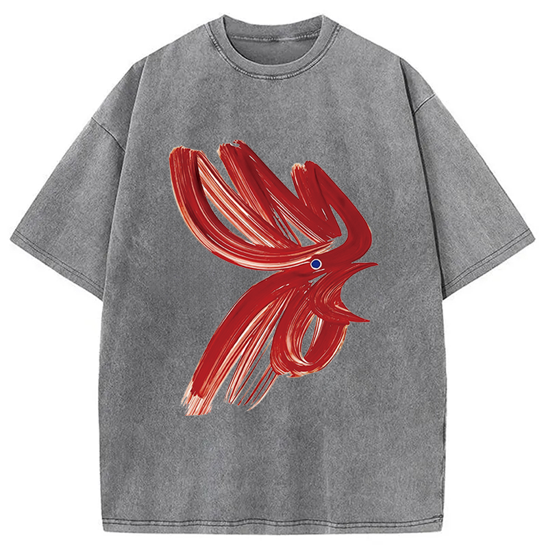 Modecanvas Calligraphy Art Chicken DTG Printing Washed T-Shirt