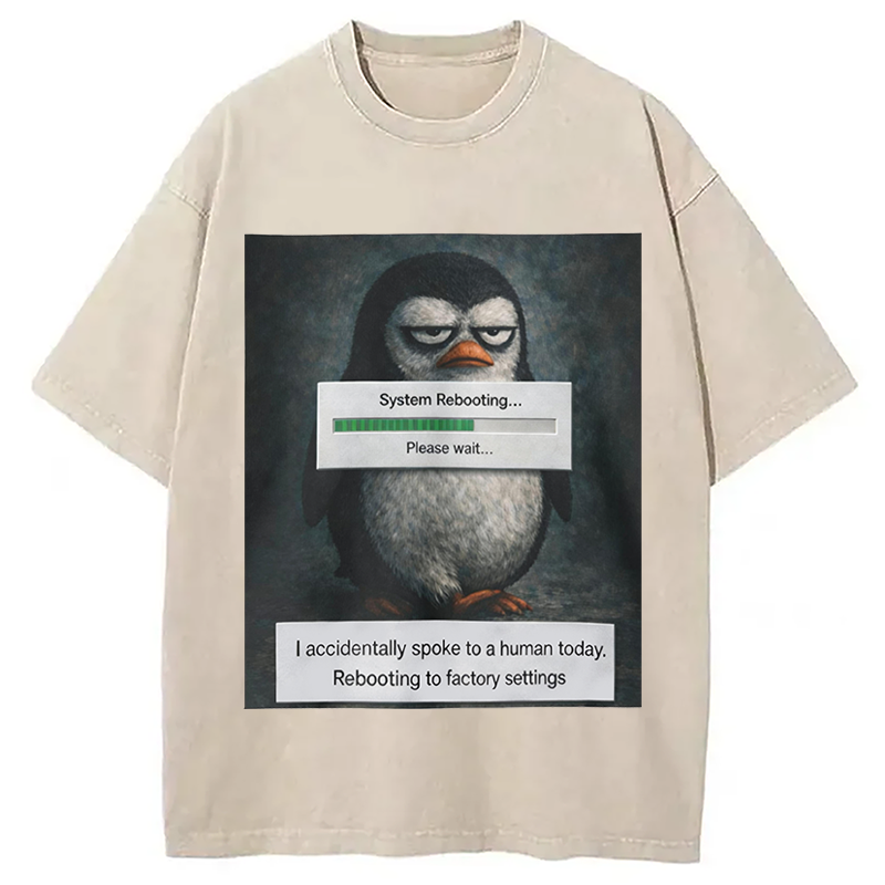 Modecanvas Sleepy Penguin Meme DTG Printing Washed T-Shirt