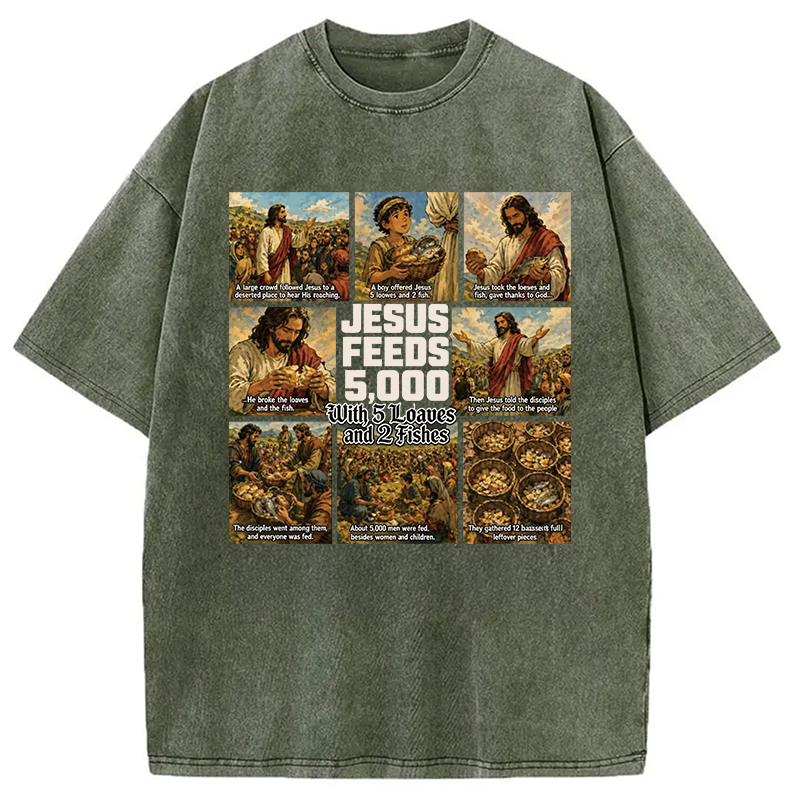 Modecanvas Jesus Feeds 5000 DTG Printing Washed T-Shirt