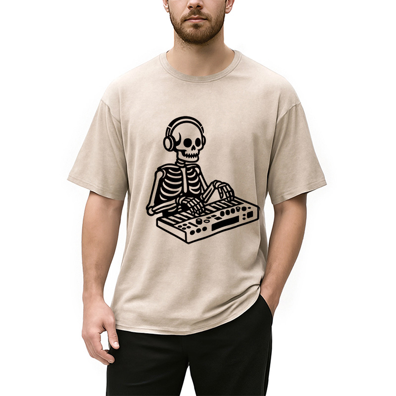 Modecanvas Skeleton Playing The Music Washed T-Shirt