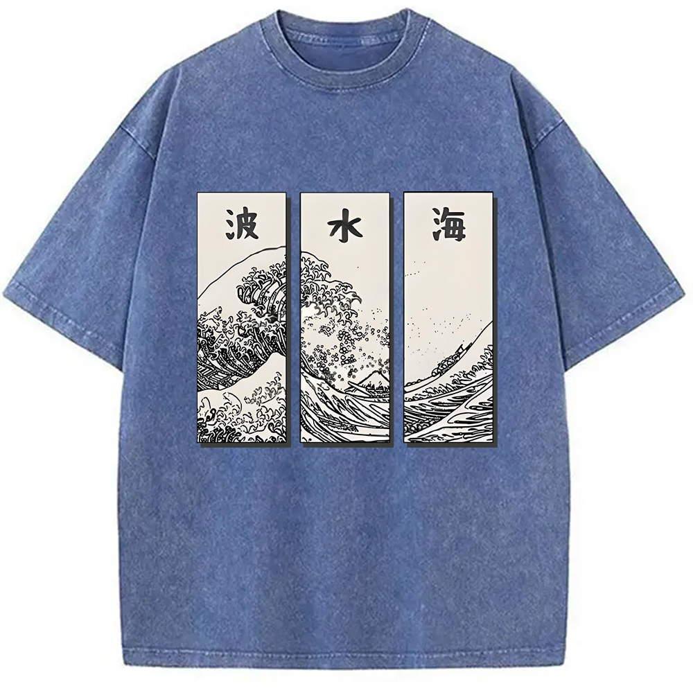 Modecanvas Japanese Art Wave Washed T-Shirt-modecanvas