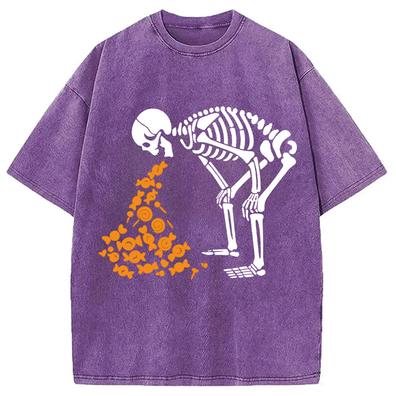 Modecanvas Candies Funny Halloween Skeleton Washed T-Shirt