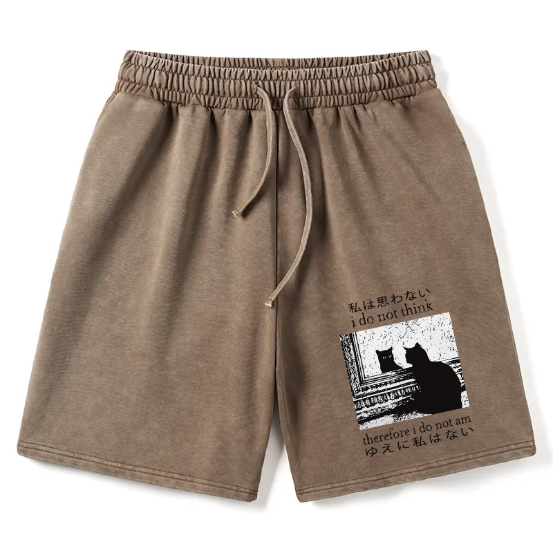 Modecanvas Thinking Cat Washed Short