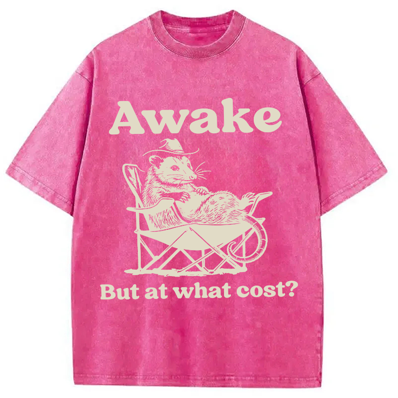 Modecanvas Awake But At What Cost Possum Meme DTG Printing Washed T-Shirt