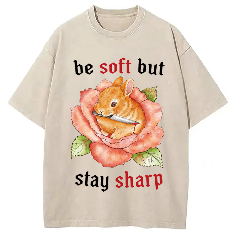 Modecanvas Stay Sharp Rabbit DTG Printing Washed T-Shirt