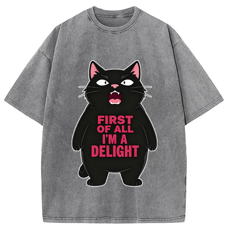 Modecanvas Shouting Black Cat DTG Printing Washed T-Shirt