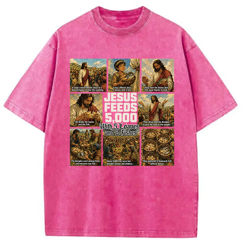 Modecanvas Jesus Feeds 5000 DTG Printing Washed T-Shirt