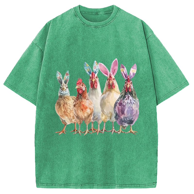 Modecanvas Funny Chicken Easter DTG Printing Washed T-Shirt