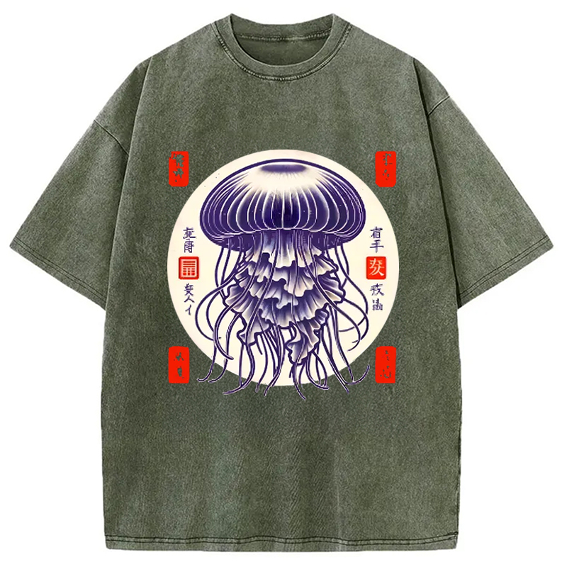 Modecanvas Japanese jellyfish Vintage Washed T-Shirt