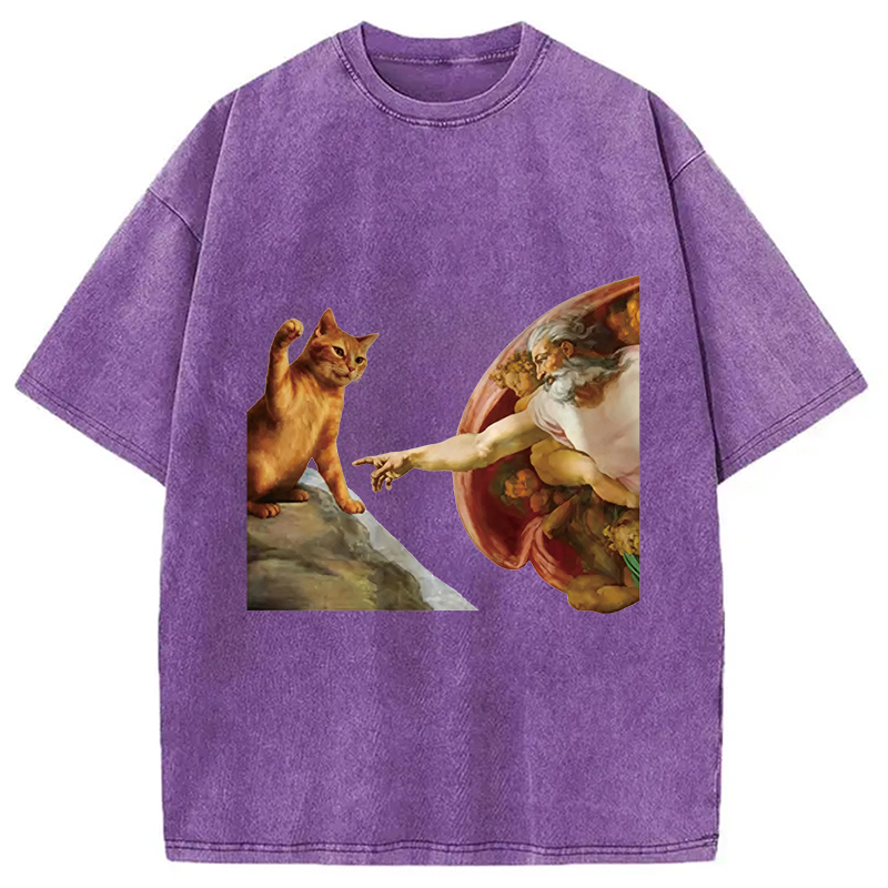 Modecanvas The Creation of Cat Washed T-Shirt-modecanvas