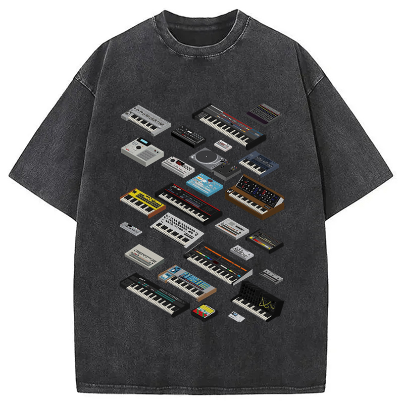 Modecanvas Synthesizer Fan Collection Washed T-Shirt-modecanvas
