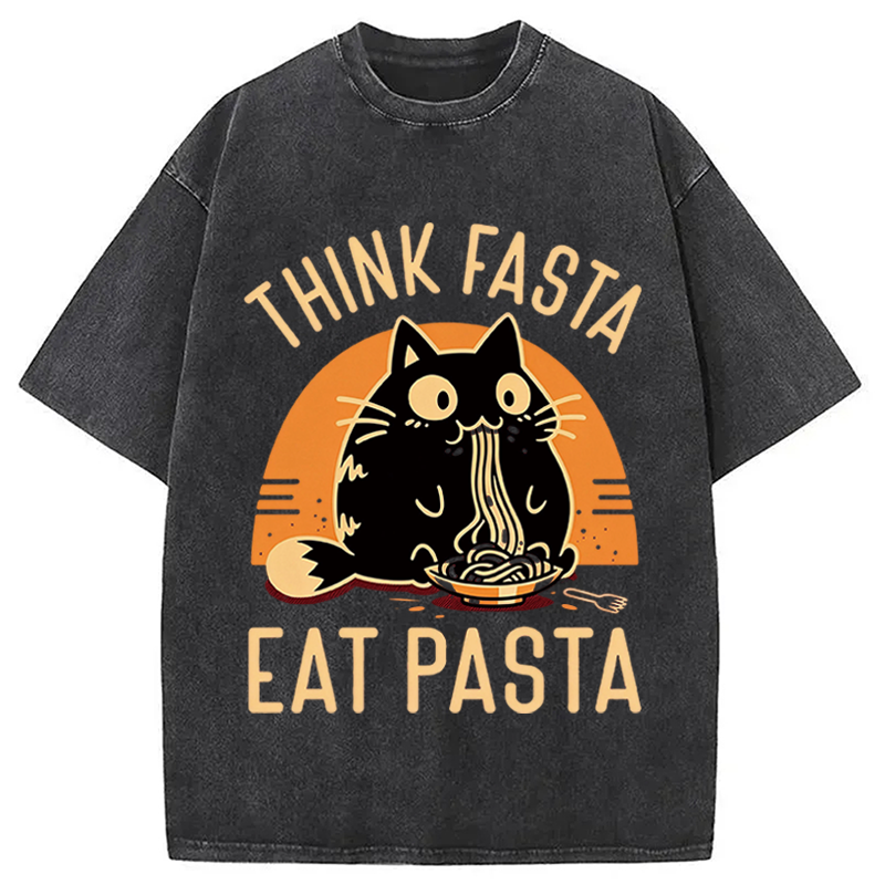Modecanvas Funny Hungry Cat DTG Printing Washed T-Shirt