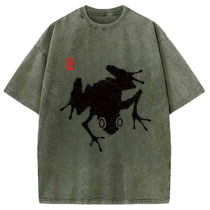 Modecanvas A Stippled Frog DTG Printing Washed T-Shirt-modecanvas