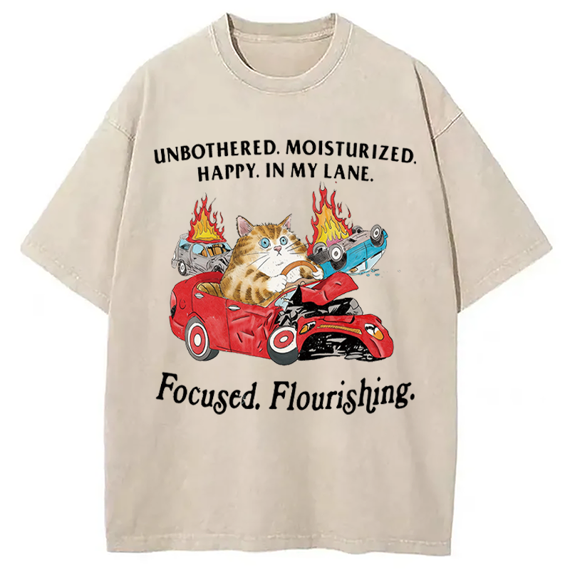 Modecanvas Unbothered Cat DTG Printing Washed T-Shirt