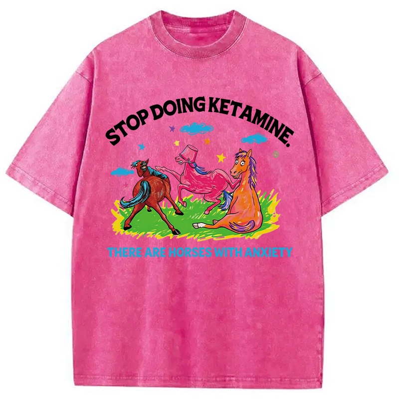 Modecanvas Horses With Anxiety Y2K DTG Printing Washed T-Shirt