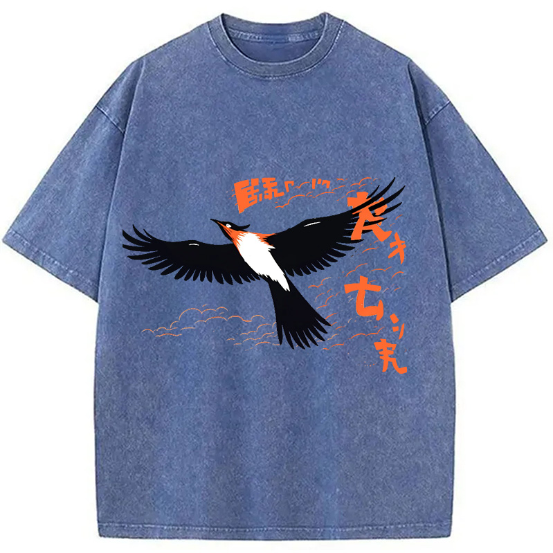 Modecanvas Japanese-Inspired Bird Washed T-Shirt