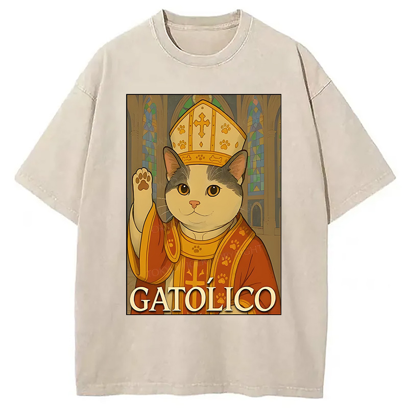 Modecanvas Pope Cat Washed T-Shirt