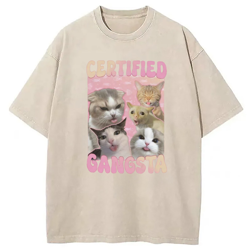Modecanvas Certified Gangsta Cats Washed T-Shirt