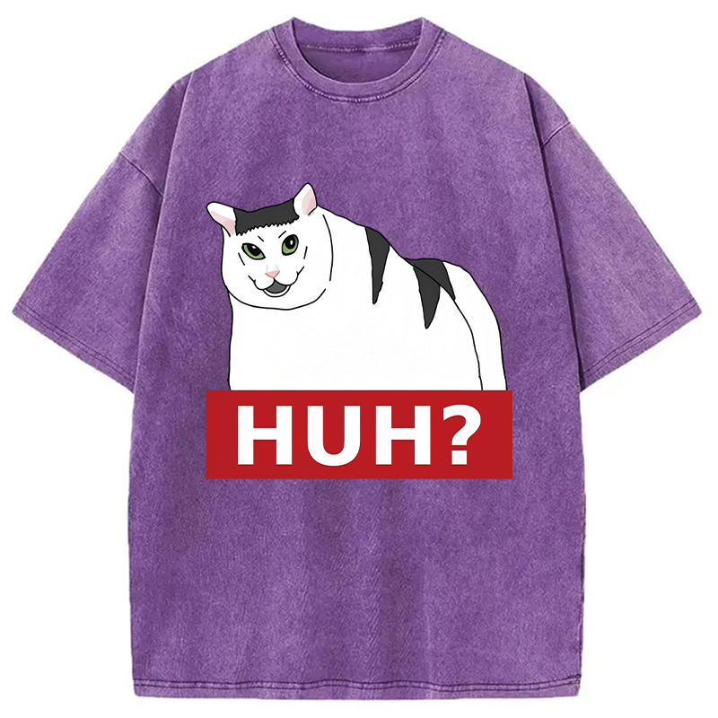 Modecanvas Huh Cat Meme DTG Printing Washed T-Shirt