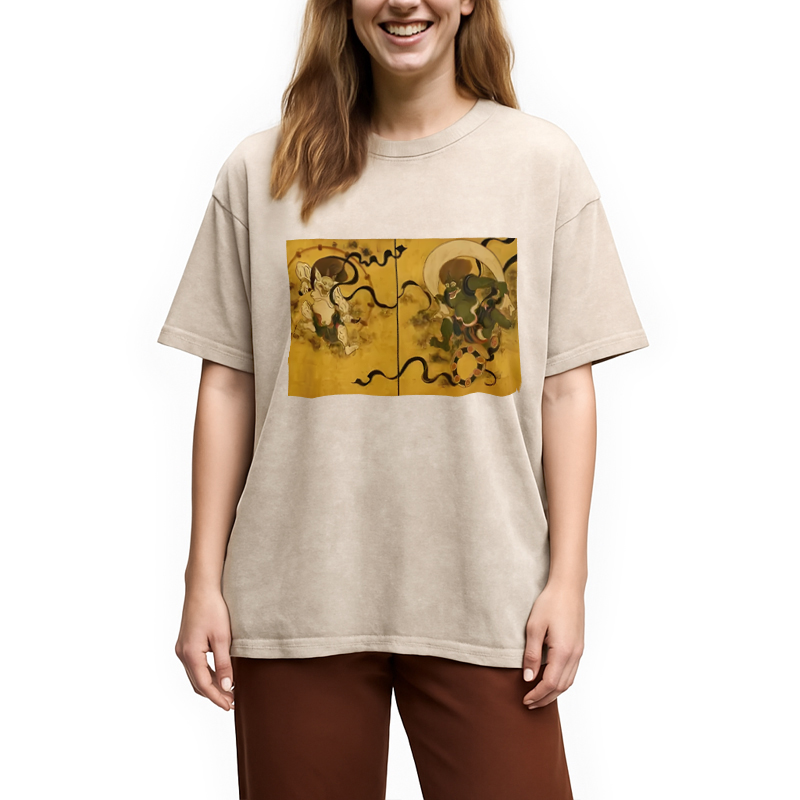 Modecanvas Fujin Raijin Japanese Ukiyo-e Washed T-Shirt