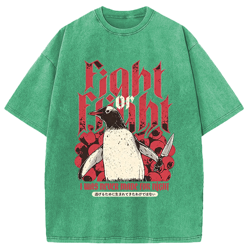 Modecanvas Fight Or Flight Penguin DTG Printing Washed T-Shirt