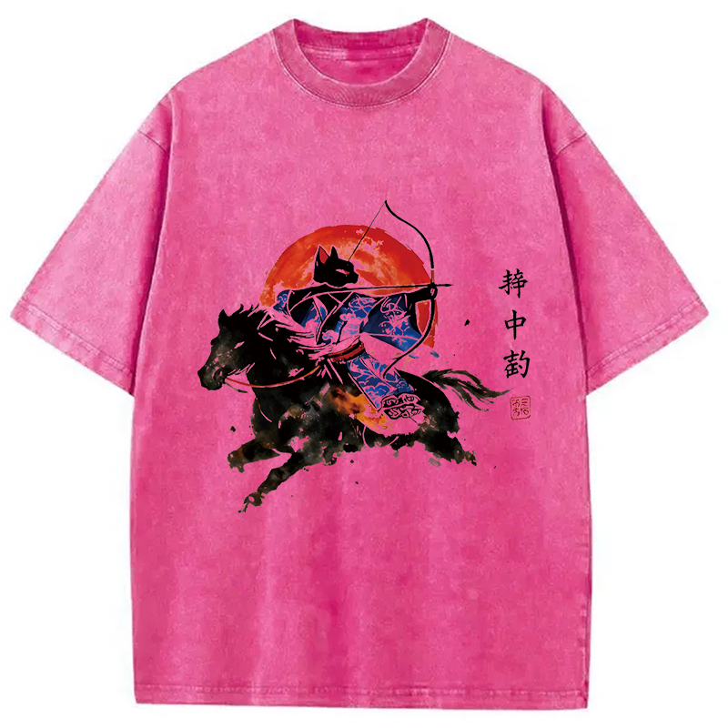 Modecanvas Year Of The Horse Cat DTG Printing Washed T-Shirt