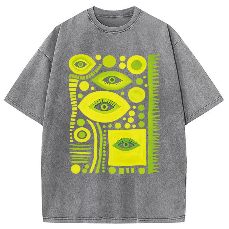 Modecanvas Geometric Eyes DTG Printing Washed T-Shirt