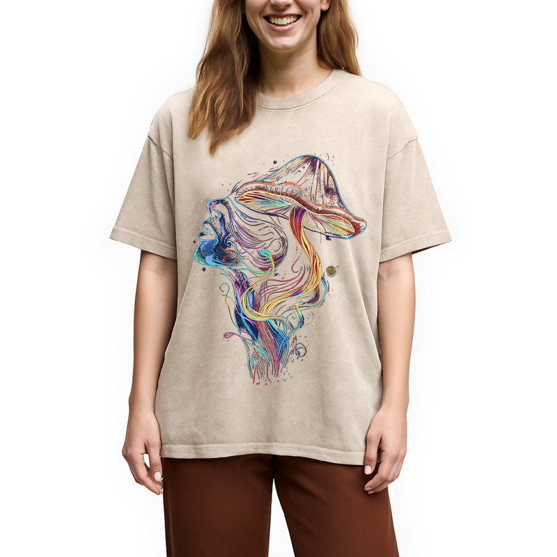 Modecanvas Psychedelic Mushroom Stoner DTG Printing Washed T-Shirt