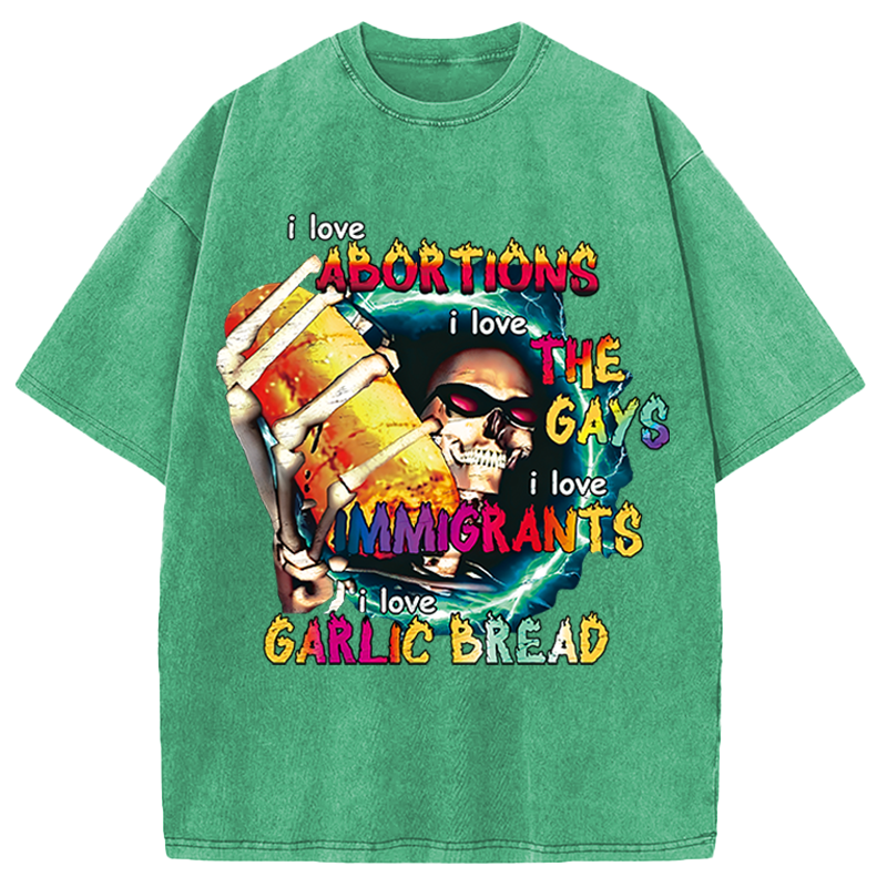 Modecanvas I Love Garlic Bread DTG Printing Washed T-Shirt