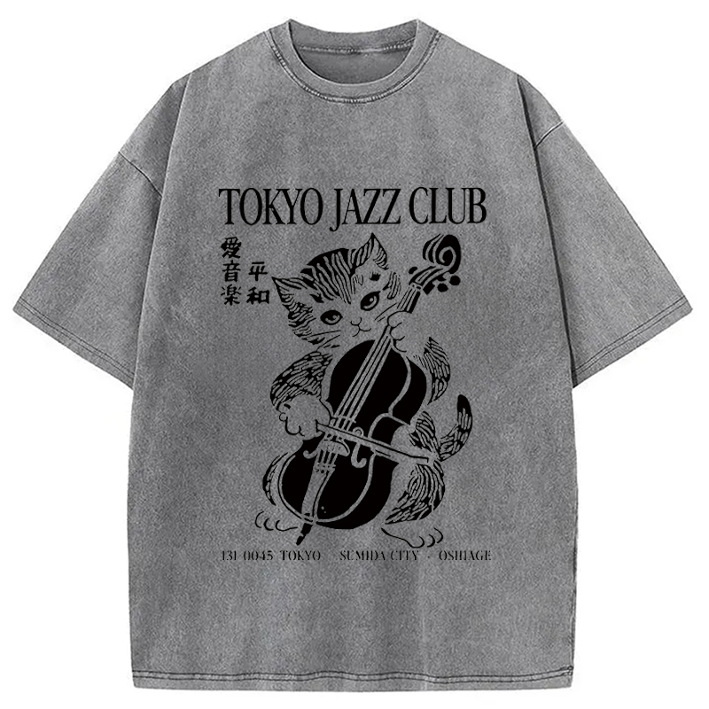 Modecanvas Tokyo Jazz Kitty DTG Printing Washed T-Shirt