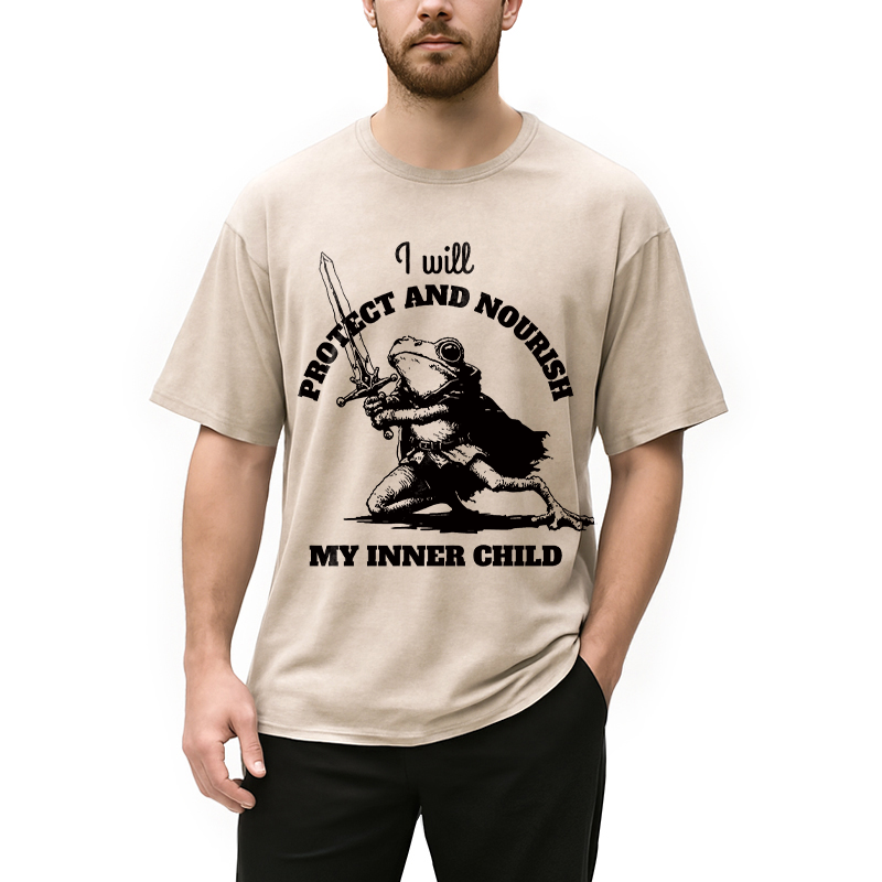 Modecanvas Funny Protect Inner Child Toad Meme DTG Printing Washed T-Shirt
