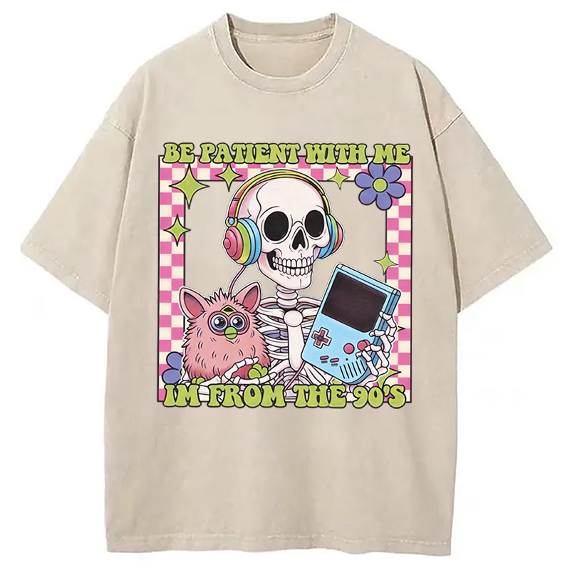 Modecanvas Please Be Patient Skull Meme Washed T-Shirt