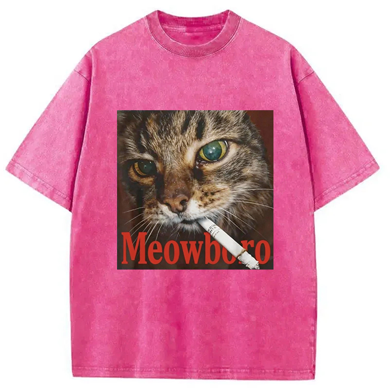 Modecanvas Funny Smoking Cat Meme Washed T-Shirt-modecanvas
