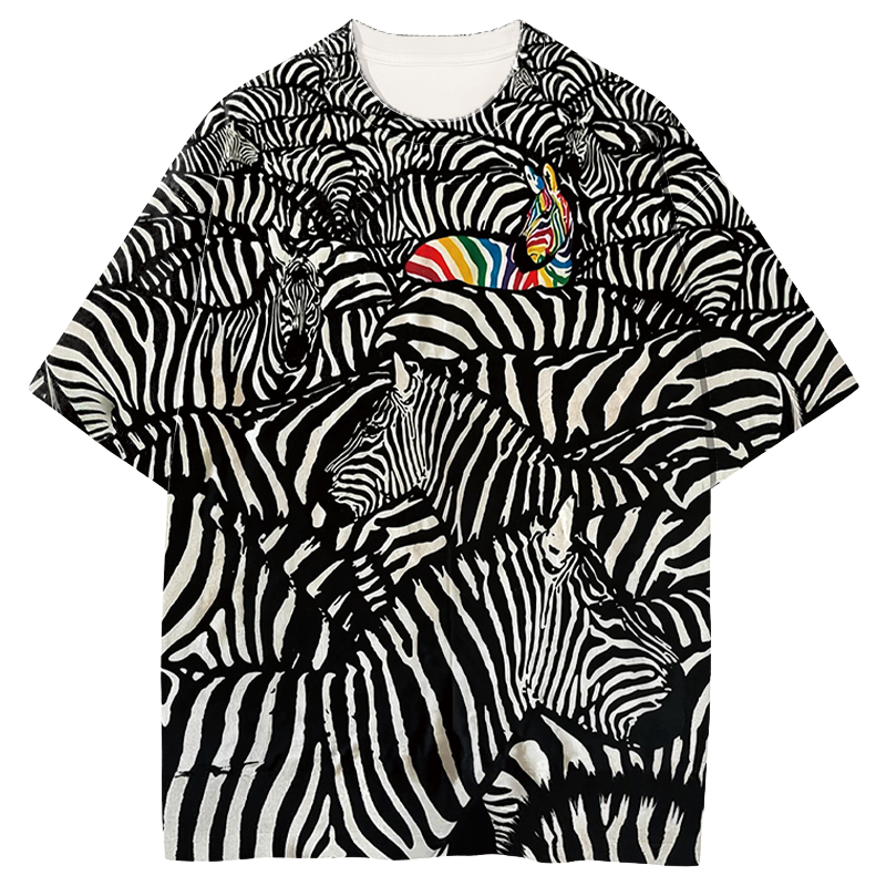 Modeocanvas Rainbow Zebra All Over Print T-shirt-modecanvas