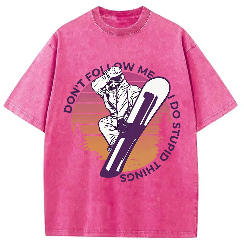 Modecanvas Snowboarding Dont Follow Me Funny DTG Printing Washed T-Shirt