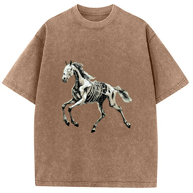 Modecanvas Horse Funny Meme Vintage DTG Printing Washed T-Shirt-modecanvas