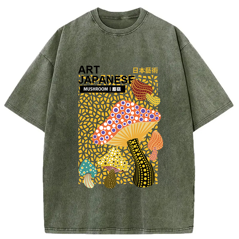 Modecanvas Colorful Mushroom Japanese Art Washed T-Shirt