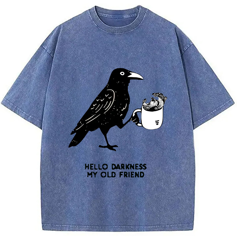 Modecanvas Crow Drinking Black Coffee Funny Washed T-Shirt