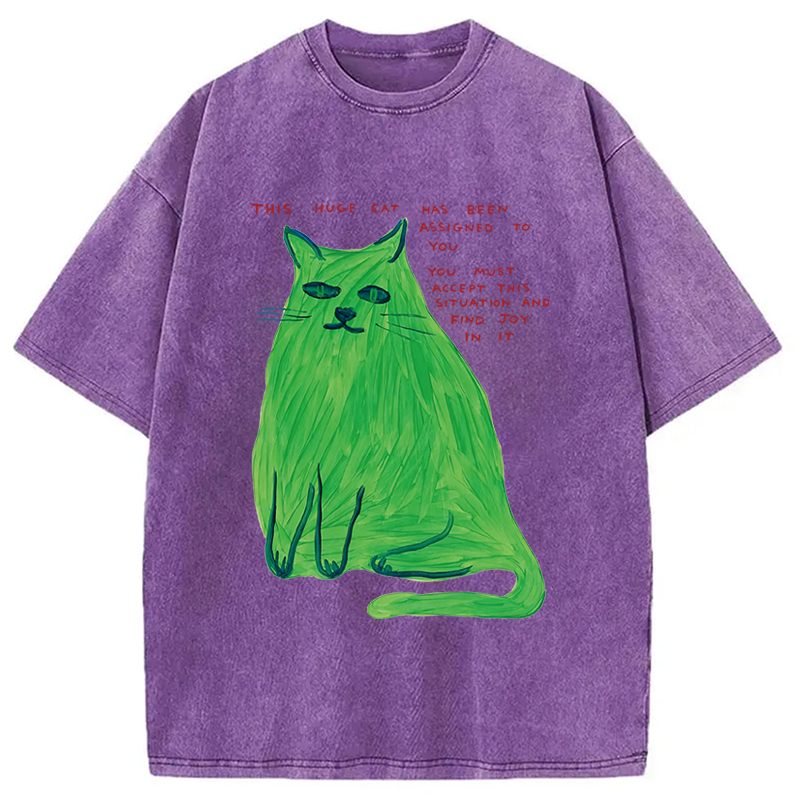 Modecanvas his Huge Cat DTG Printing Washed T-Shirt