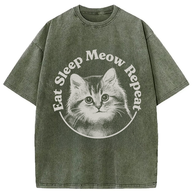 Modecanvas Eat Sleep Meow Repeat DTG Printing Washed T-Shirt